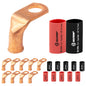 8 AWG 1/4" Stud, 90° Bent Low Voltage Drop Bare Copper Lugs - 10pcs With 12pcs 3:1 Black & Red Heat Shrink Tubing, 1/2" Ring Terminal Connectors, Heavy Duty Battery Cable Ends Copper Eyelets