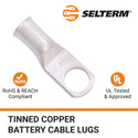 6 AWG, 5/16" Stud, Tinned Copper Battery Cable Ends, Wire Lugs, Marine Grade, MD0656P - 3