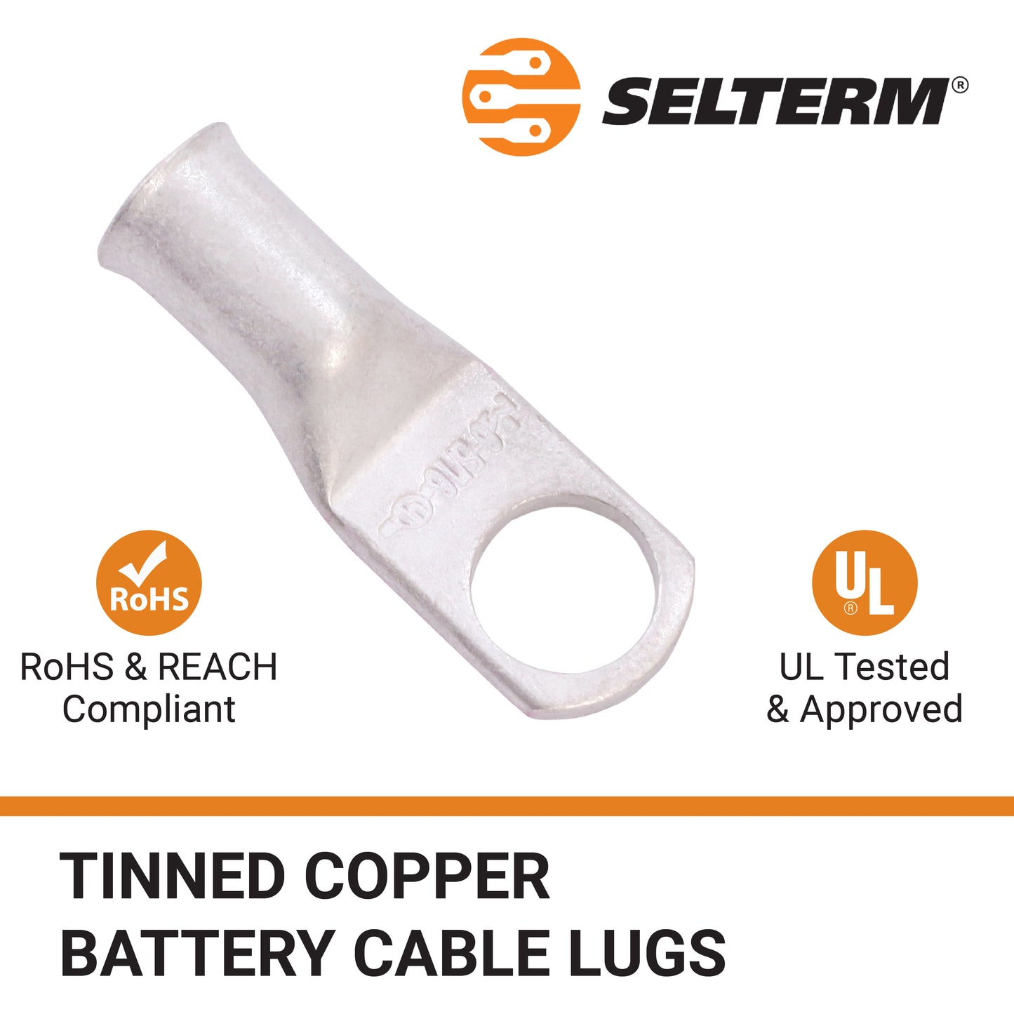 6 AWG (6 Gauge) 5/16" Stud, Tinned Copper Battery Cable Ends, Wire Lugs, Marine Grade, MD0656P