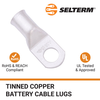 3/0 AWG (000 Gauge) 1/2" Stud, Tinned Copper Battery Cable Ends, Wire Lugs, Marine Grade, MD3012P
