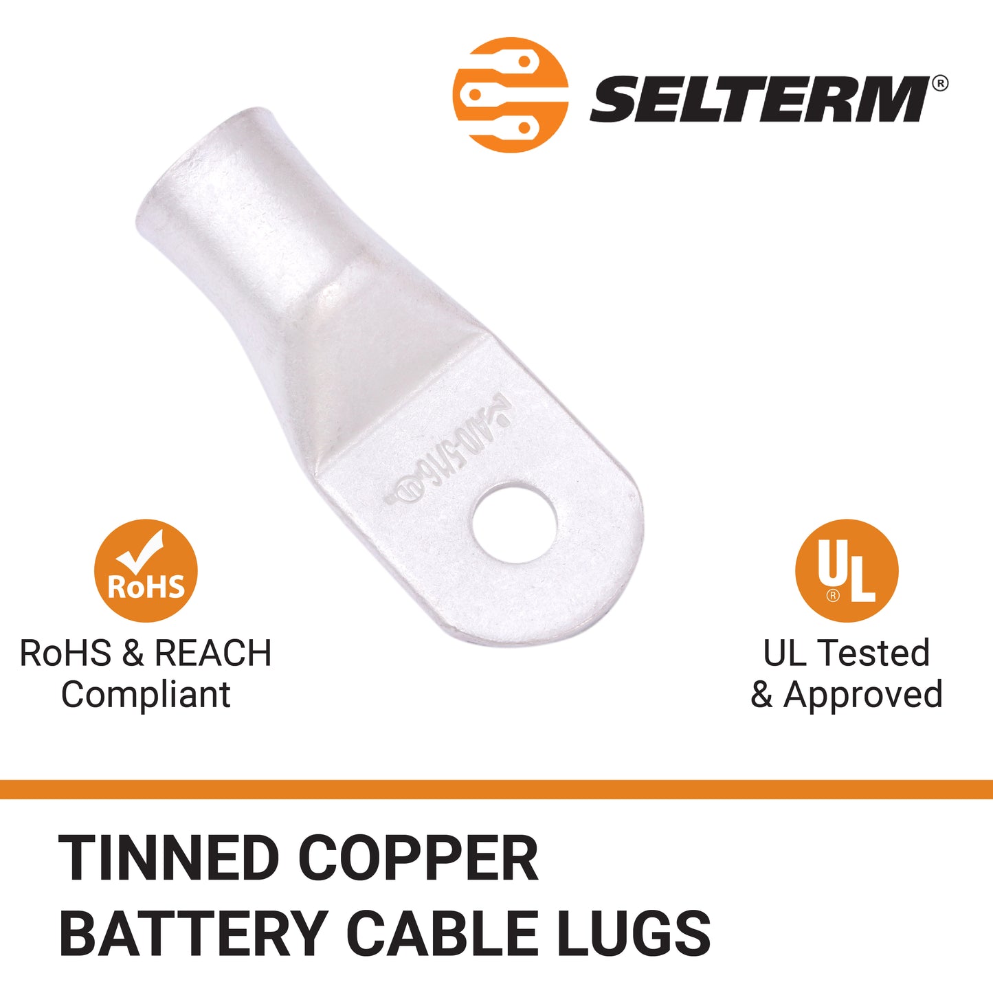 4/0 AWG (0000 Gauge) 5/16" Stud, Tinned Copper Battery Cable Ends, Wire Lugs, Marine Grade, MD4056P