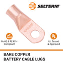 4/0 AWG (XL), 1/2" Stud, Bare Copper Battery Cable Ends, Wire Lugs, Heavy Duty, MD4012UXL - 3