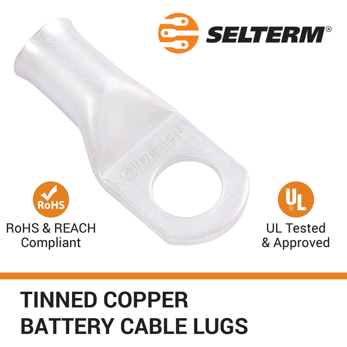 1/0 AWG (0 Gauge) 1/2" Stud, (Wide Pad) Tinned Copper Battery Cable Ends, Wire Lugs, Marine Grade, MD1012PW