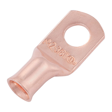 2 AWG, 3/8" Stud, (Wide Pad) Bare Copper Battery Cable Ends, Wire Lugs, Heavy Duty, MD0238UW