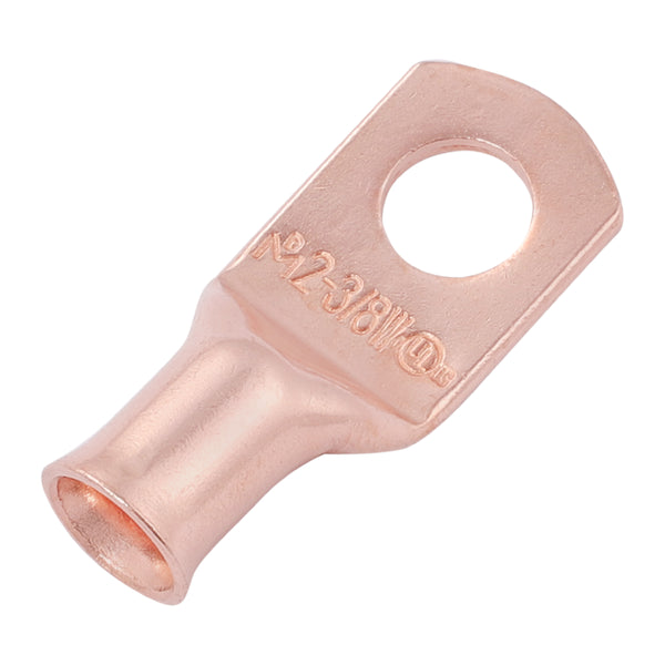 2 AWG, 3/8" Stud, (Wide Pad) Bare Copper Battery Cable Ends, Wire Lugs, Heavy Duty, MD0238UW - 1