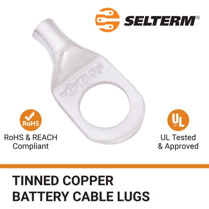 8 AWG (8 Gauge) 1/2" Stud, Tinned Copper Battery Cable Ends, Wire Lugs, Marine Grade, MD0812PX