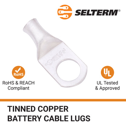 8 AWG (8 Gauge) 3/8" Stud, Tinned Copper Battery Cable Ends, Wire Lugs, Marine Grade, MD0838PW