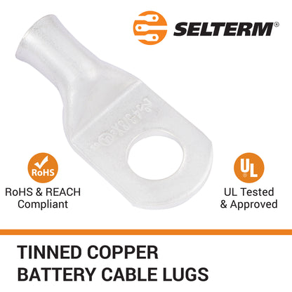 4 AWG (4 Gauge) 3/8" Stud, (X-Wide Pad) Tinned Copper Battery Cable Ends, Wire Lugs, Marine Grade, MD0438PX