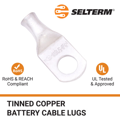 8 AWG (8 Gauge) 5/16" Stud, (Wide Pad) Tinned Copper Battery Cable Ends, Wire Lugs, Marine Grade, MD0856PW