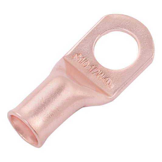 1/0 AWG (0 Gauge) 1/2" Stud, (Wide Pad) Bare Copper Battery Cable Ends, Wire Lugs, Heavy Duty, MD1012UW