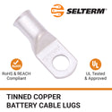 1/0 AWG, 3/8" Stud, Tinned Copper Battery Cable Ends, Wire Lugs, Marine Grade, MD1038P - 3