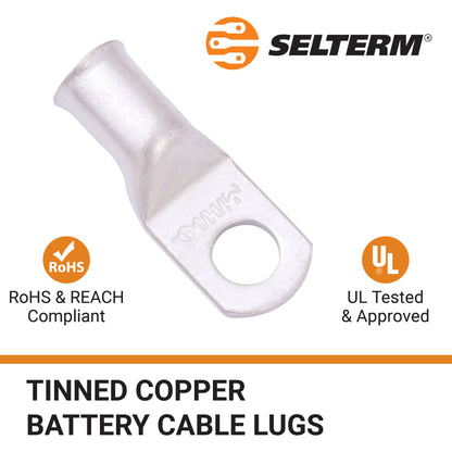 1/0 AWG (0 Gauge) 3/8" Stud, Tinned Copper Battery Cable Ends, Wire Lugs, Marine Grade, MD1038P