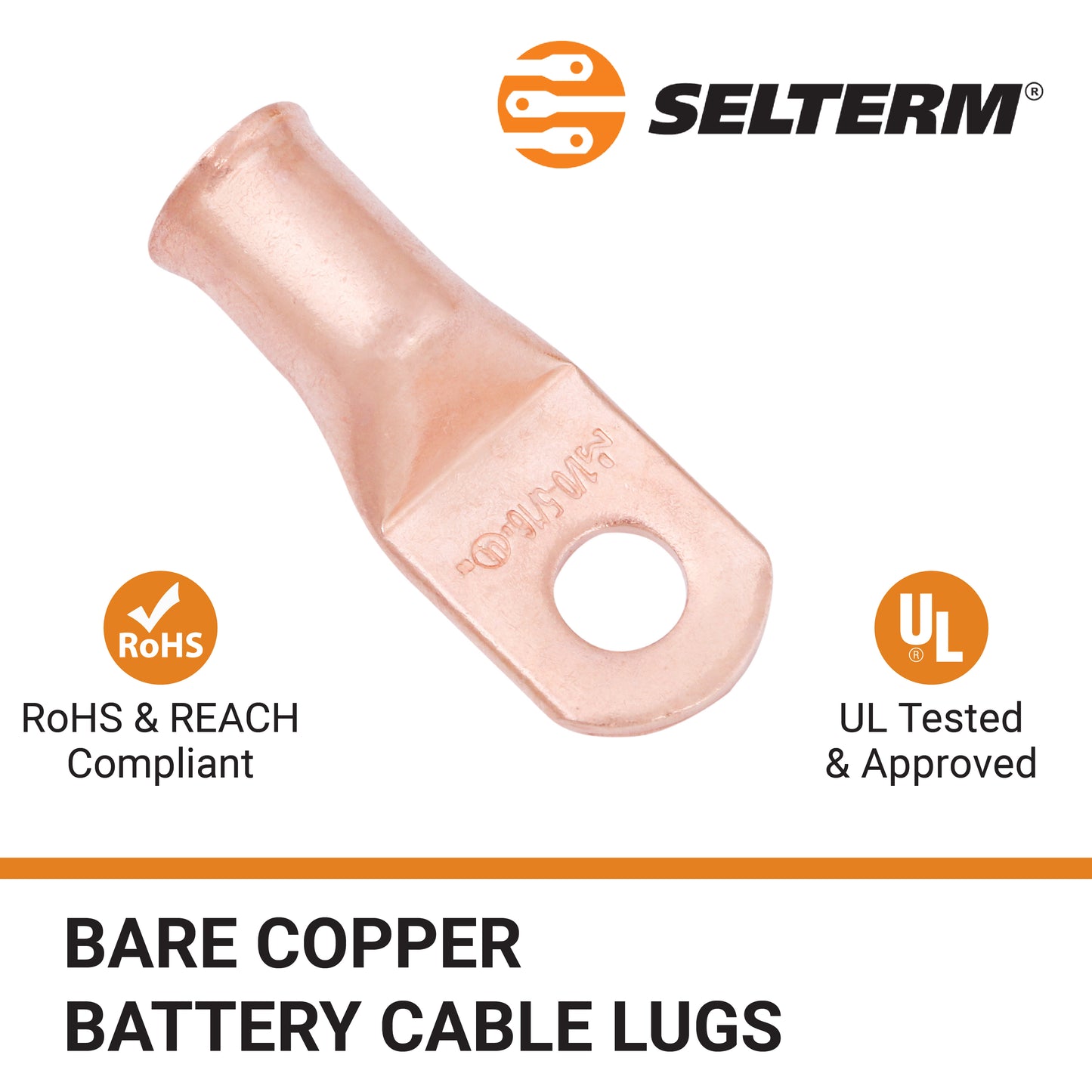 1/0 AWG (0 Gauge) 5/16" Stud, Bare Copper Battery Cable Ends, Wire Lugs, Heavy Duty, MD1056U