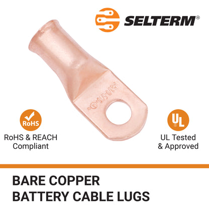 1/0 AWG (0 Gauge) 5/16" Stud, Bare Copper Battery Cable Ends, Wire Lugs, Heavy Duty, MD1056U