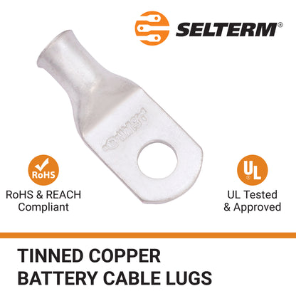 6 AWG (6 Gauge) 1/4" Stud, (Wide Pad) Tinned Copper Battery Cable Ends, Wire Lugs, Marine Grade, MD0614PW
