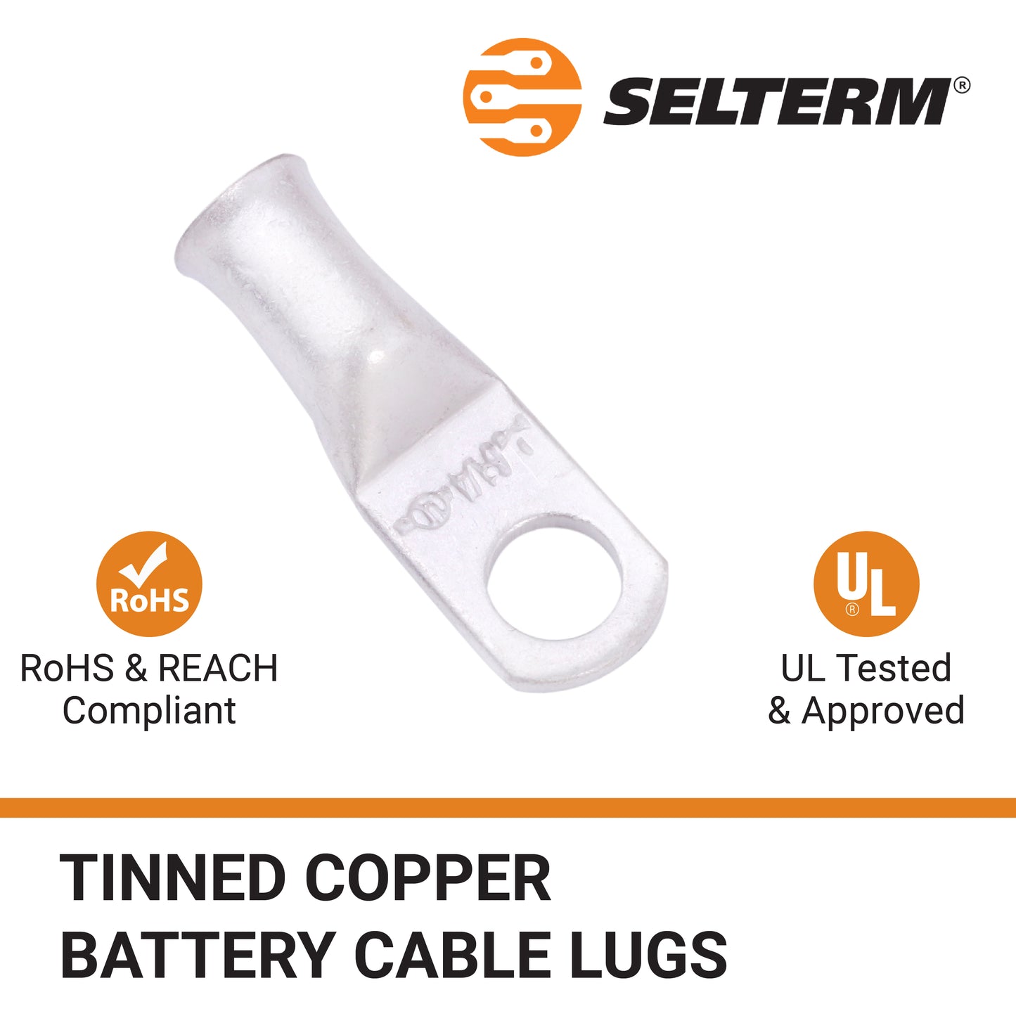 6 AWG (6 Gauge) 1/4" Stud, Tinned Copper Battery Cable Ends, Wire Lugs, Marine Grade, MD0614P