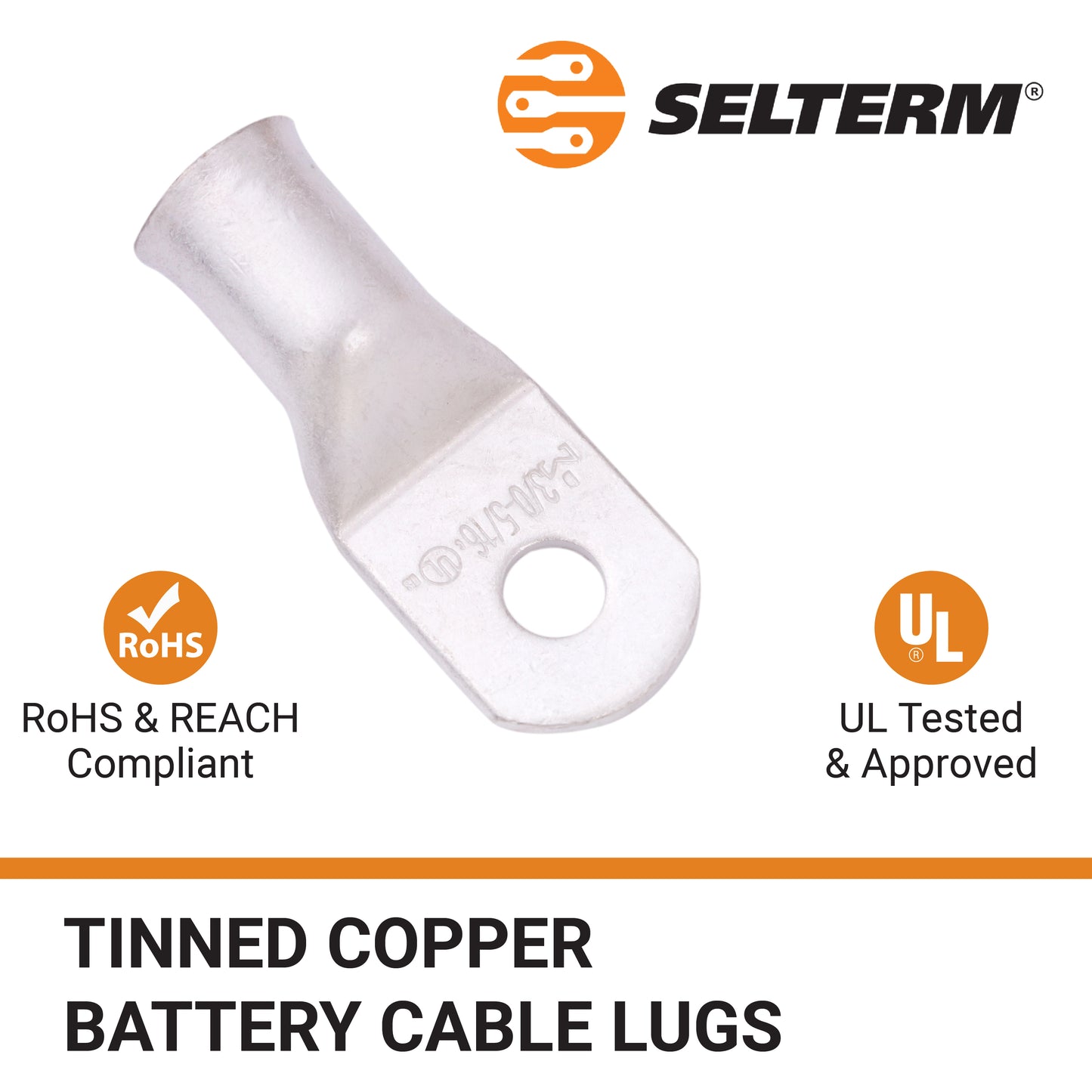 3/0 AWG (000 Gauge) 5/16" Stud, Tinned Copper Battery Cable Ends, Wire Lugs, Marine Grade, MD3056P