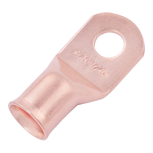 250 MCM, 1/2" Stud, Bare Copper Battery Cable Ends, Wire Lugs, Heavy Duty, MD25012U