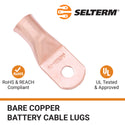 4/0 AWG (XL), 3/8" Stud, Bare Copper Battery Cable Ends, Wire Lugs, Heavy Duty, MD4038UXL - 3