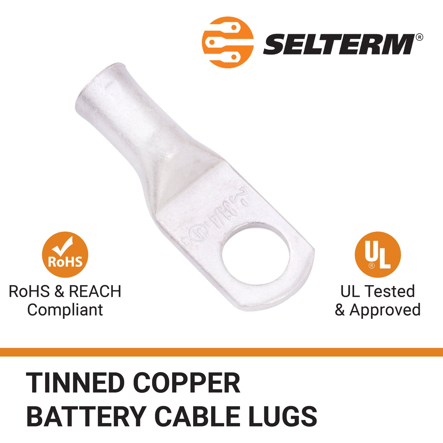 8 AWG (8 Gauge) 1/4" Stud, Tinned Copper Battery Cable Ends, Wire Lugs, Marine Grade, MD0814P