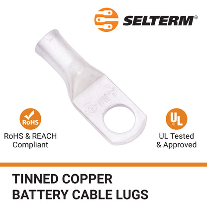 8 AWG (8 Gauge) 1/4" Stud, Tinned Copper Battery Cable Ends, Wire Lugs, Marine Grade, MD0814P