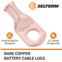 4 AWG, 3/8" Stud, (X-Wide Pad) Bare Copper Battery Cable Ends, Wire Lugs, Heavy Duty, MD0438UX - 3