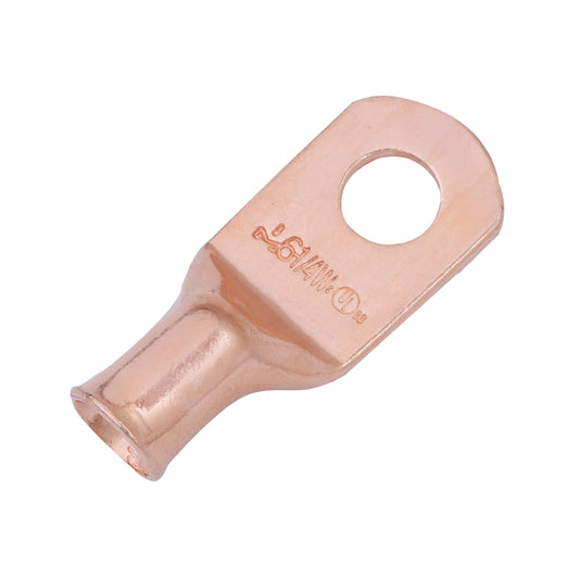 6 AWG (6 Gauge) 1/4" Stud, (Wide Pad) Bare Copper Battery Cable Ends, Wire Lugs, Heavy Duty, MD0614UW