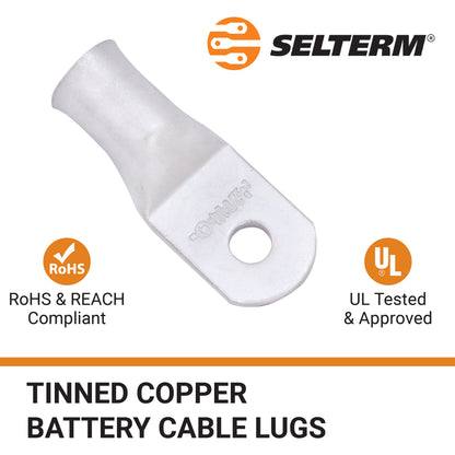 2/0 AWG (00 Gauge) 1/4" Stud, Tinned Copper Battery Cable Ends, Wire Lugs, Marine Grade, MD2014P