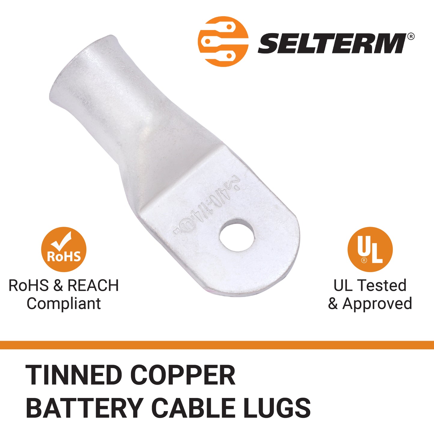 4/0 AWG (0000 Gauge) 1/4" Stud, Tinned Copper Battery Cable Ends, Wire Lugs, Marine Grade, MD4014P