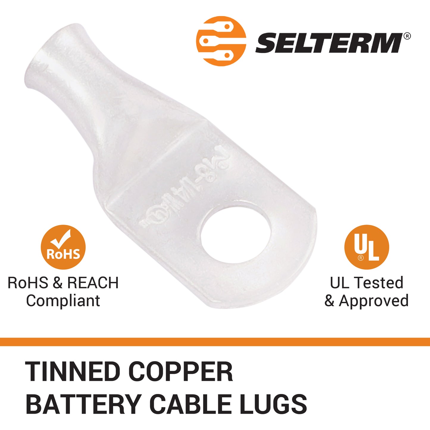 8 AWG (8 Gauge) 1/4" Stud, (Wide Pad) Tinned Copper Battery Cable Ends And  Wire Lugs