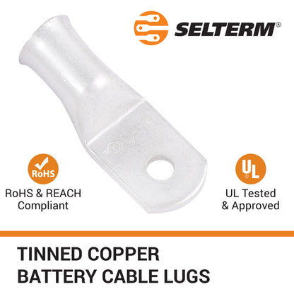 1AWG (1 Gauge) #10 Stud, Tinned Copper Battery Cable Ends, Wire Lugs, Marine Grade, MD0110P