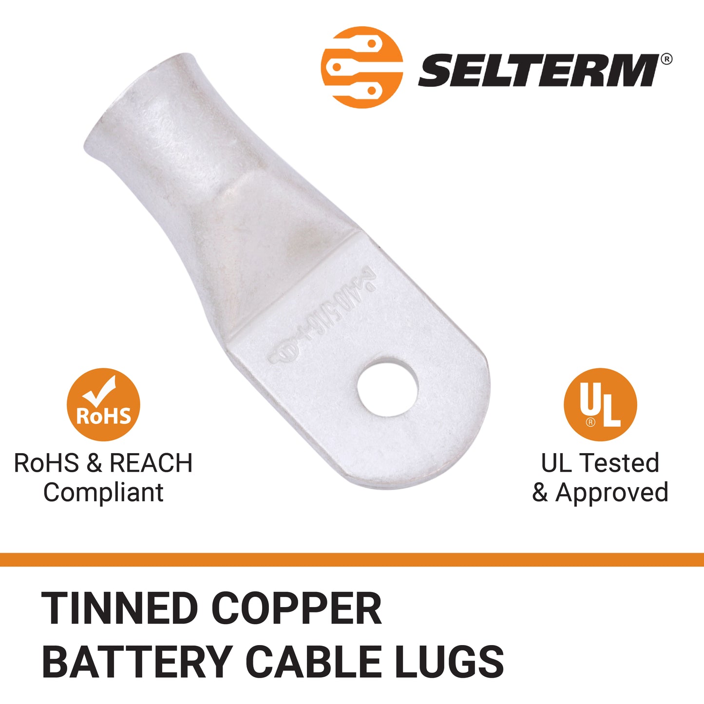 4/0 AWG (0000 Gauge) (XL), 5/16" Stud, Tinned Copper Battery Cable Ends, Wire Lugs, Marine Grade, MD4056PXL