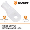 250 MCM, 3/8" Stud, Tinned Copper Battery Cable Ends, Wire Lugs, Marine Grade, MD25038P - 3