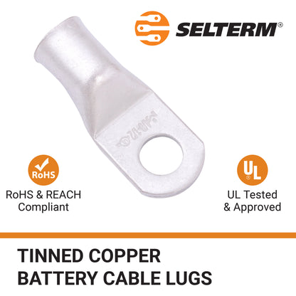 4/0 AWG (0000 Gauge) 1/2" Stud, Tinned Copper Battery Cable Ends, Wire Lugs, Marine Grade, MD4012P