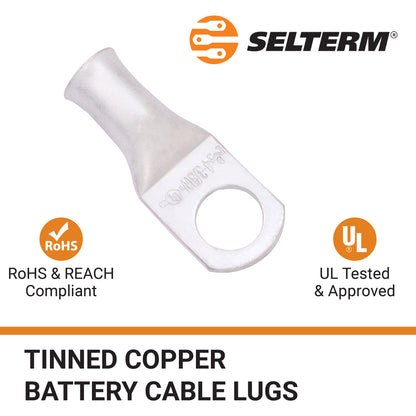 4 AWG (4 Gauge) 3/8" Stud, (Wide Pad) Tinned Copper Battery Cable Ends, Wire Lugs, Marine Grade, MD0438PW