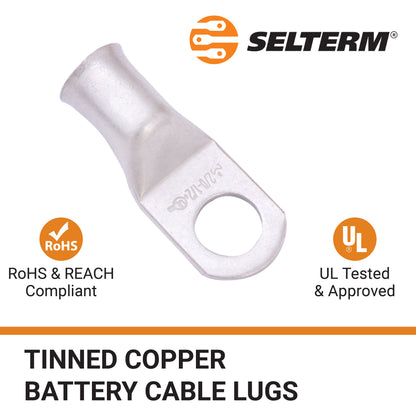 2/0 AWG (00 Gauge) 1/2" Stud, Tinned Copper Battery Cable Ends, Wire Lugs, Marine Grade, MD2012P