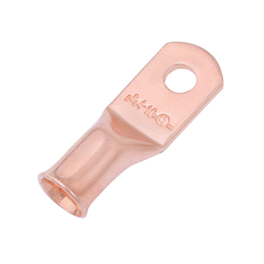 4 AWG (4 Gauge) #10 Stud, Bare Copper Battery Cable Ends, Wire Lugs, Heavy Duty, MD0410U