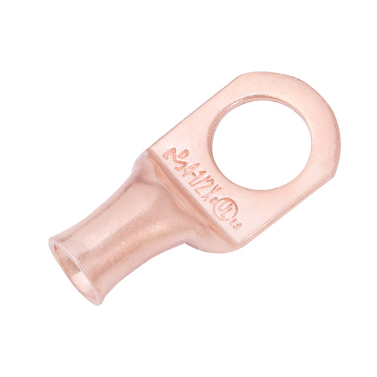 4 AWG (4 Gauge) 1/2" Stud, Bare Copper Battery Cable Ends, Wire Lugs, Heavy Duty, MD0412UX