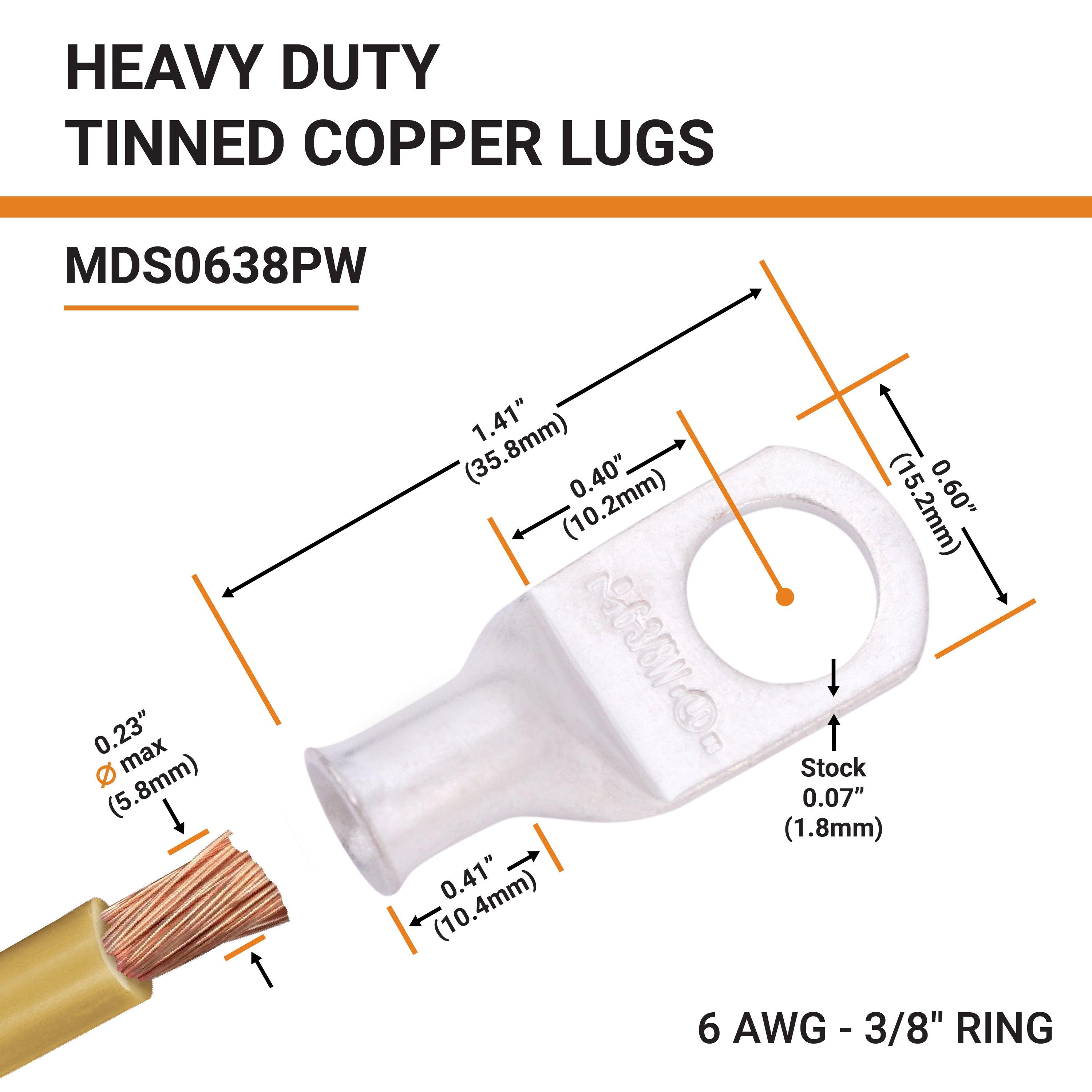Tinned Copper Battery Lugs for 6 Gauge Wire – SELTERM