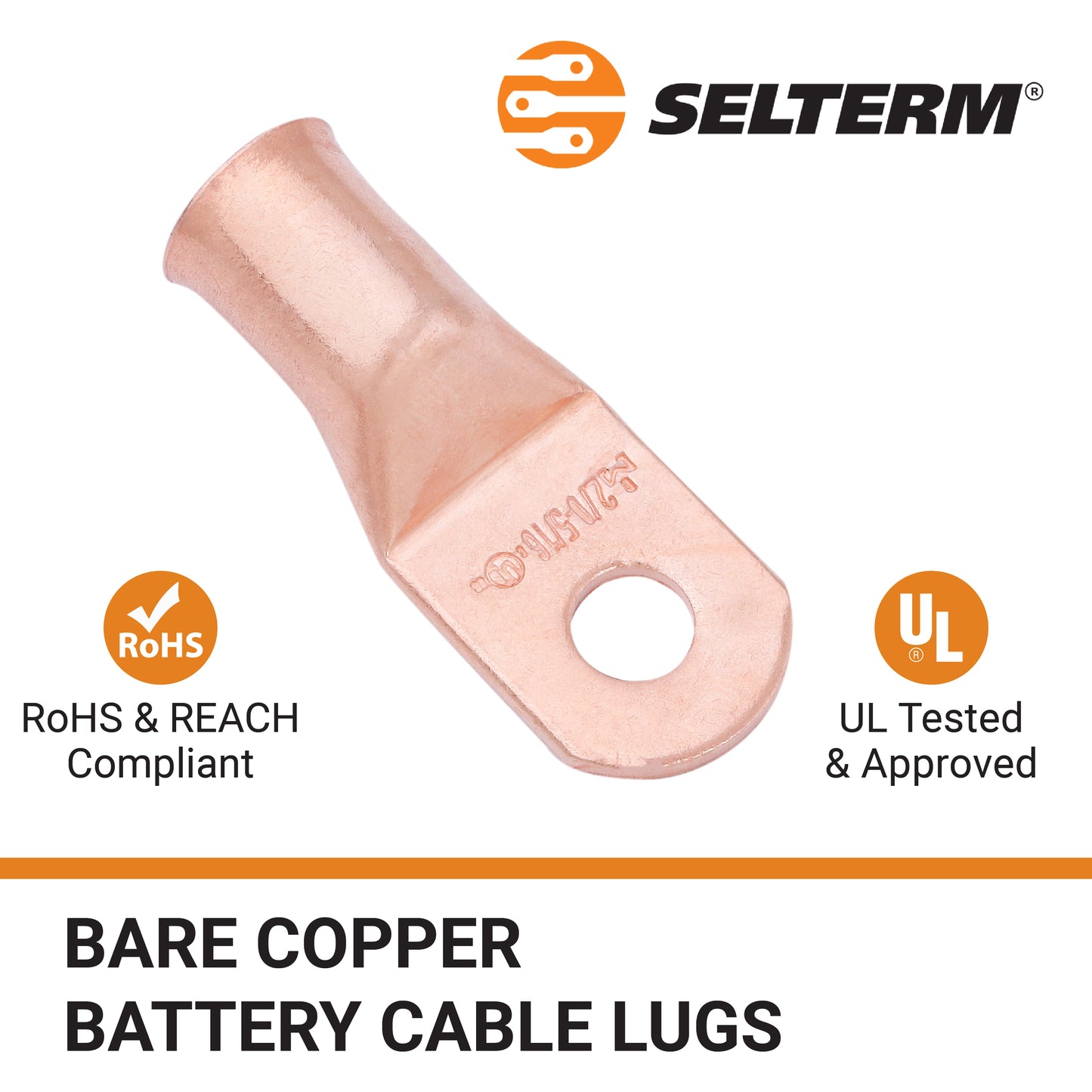 2/0 AWG (00 Gauge) 5/16" Stud, Bare Copper Battery Cable Ends, Wire Lugs, Heavy Duty, MD2056U