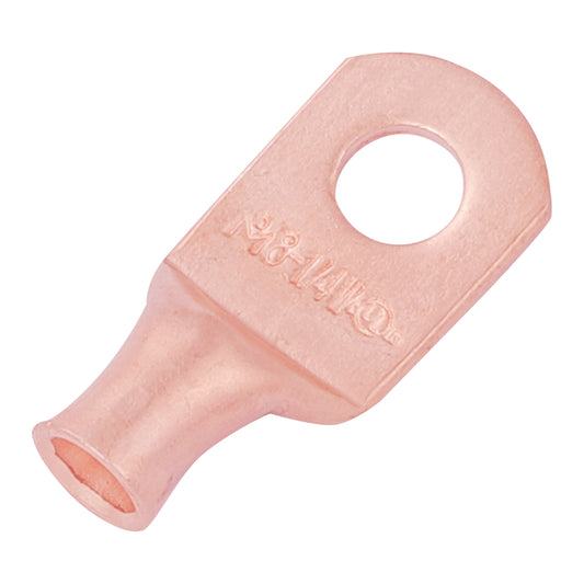 8 AWG (8 Gauge) 1/4" Stud, (Wide Pad) Bare Copper Battery Cable Ends, Wire Lugs, Heavy Duty, MD0814UW