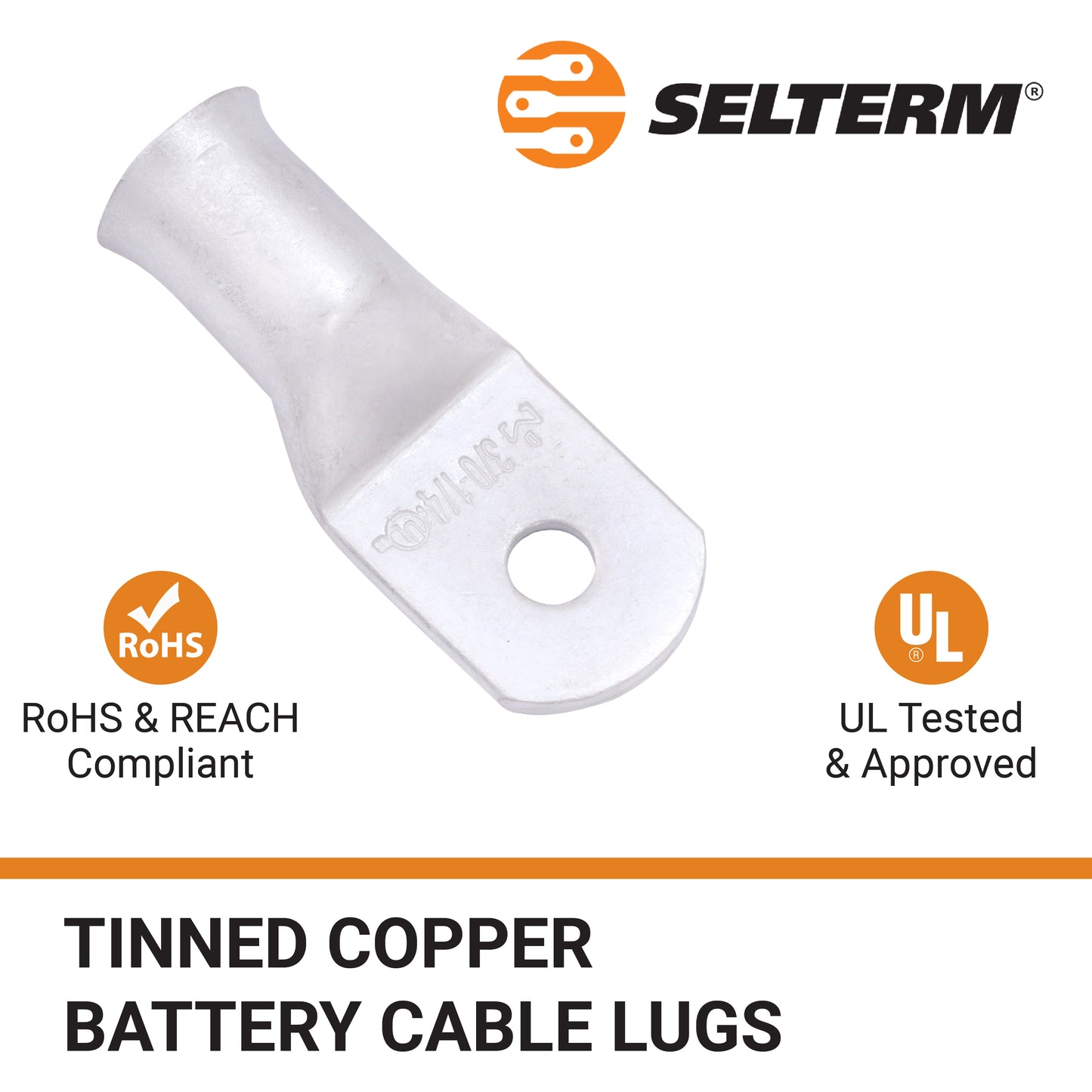 3/0 AWG (000 Gauge) 1/4" Stud, Tinned Copper Battery Cable Ends, Wire Lugs, Marine Grade, MD3014P