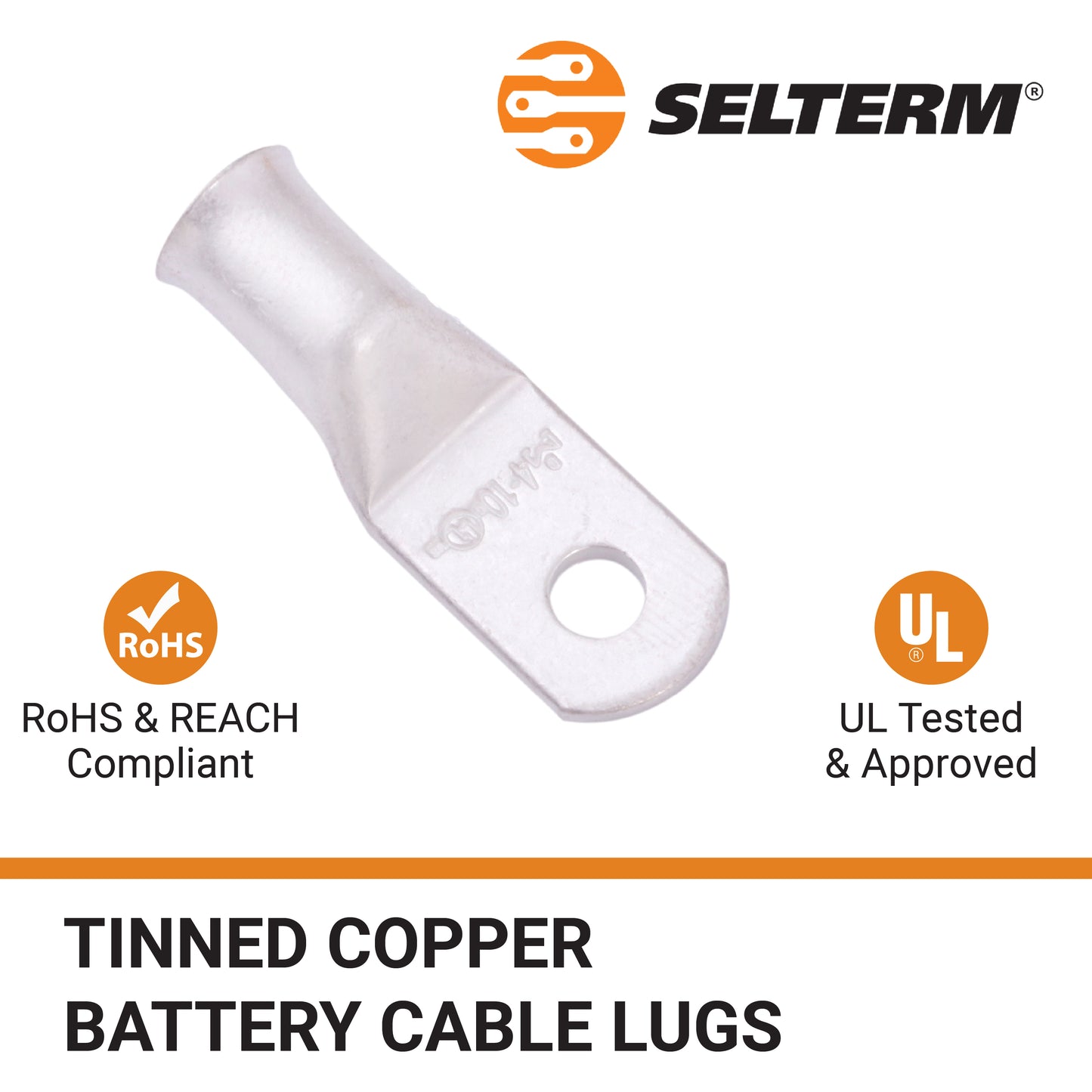 4 AWG (4 Gauge) #10 Stud, Tinned Copper Battery Cable Ends, Wire Lugs, Marine Grade, MD0410P