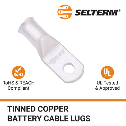 4 AWG (4 Gauge) #10 Stud, Tinned Copper Battery Cable Ends, Wire Lugs, Marine Grade, MD0410P