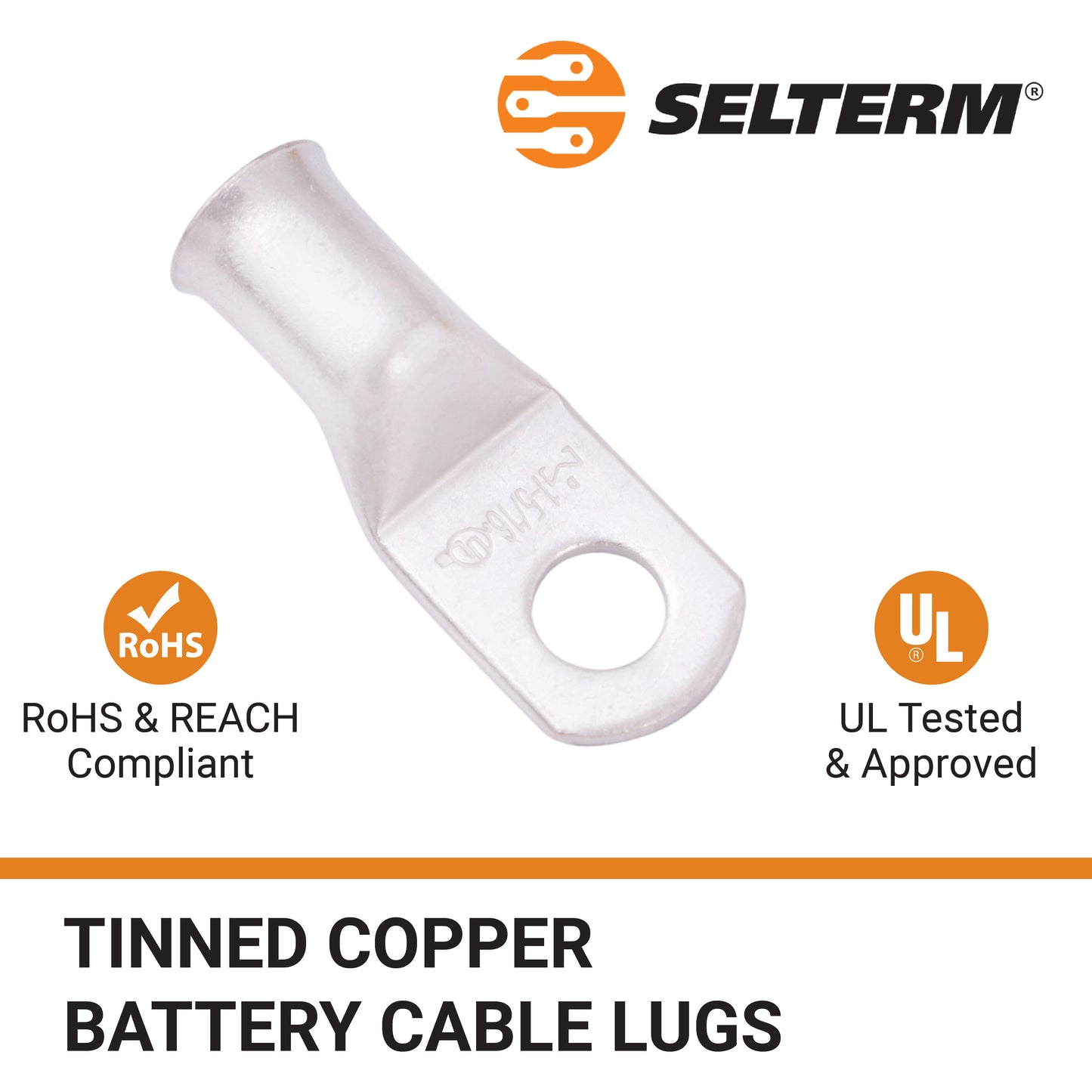 1AWG (1 Gauge) 5/16" Stud, Tinned Copper Battery Cable Ends, Wire Lugs, Marine Grade, MD0156P
