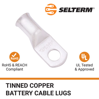 1AWG (1 Gauge) 5/16" Stud, Tinned Copper Battery Cable Ends, Wire Lugs, Marine Grade, MD0156P