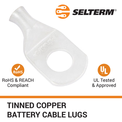 8 AWG (8 Gauge) 3/8" Stud, (Wide Pad) Tinned Copper Battery Cable Ends, Wire Lugs, Marine Grade, MD0838PX
