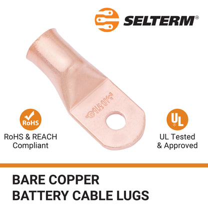 4/0 AWG (0000 Gauge) 5/16" Stud, Bare Copper Battery Cable Ends, Wire Lugs, Heavy Duty, MD4056U