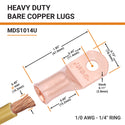 1/0 AWG, 1/4" Stud, Bare Copper Battery Cable Ends, Wire Lugs, Heavy Duty, MD1014U - 2