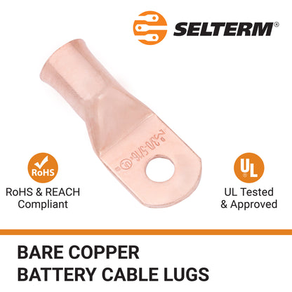3/0 AWG (000 Gauge) 5/16" Stud, Bare Copper Battery Cable Ends, Wire Lugs, Heavy Duty, MD3056U